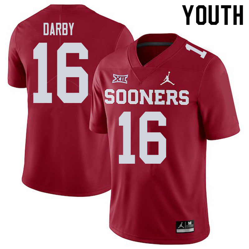 Youth #16 Brian Darby Oklahoma Sooners College Football Jerseys Sale-Crimson